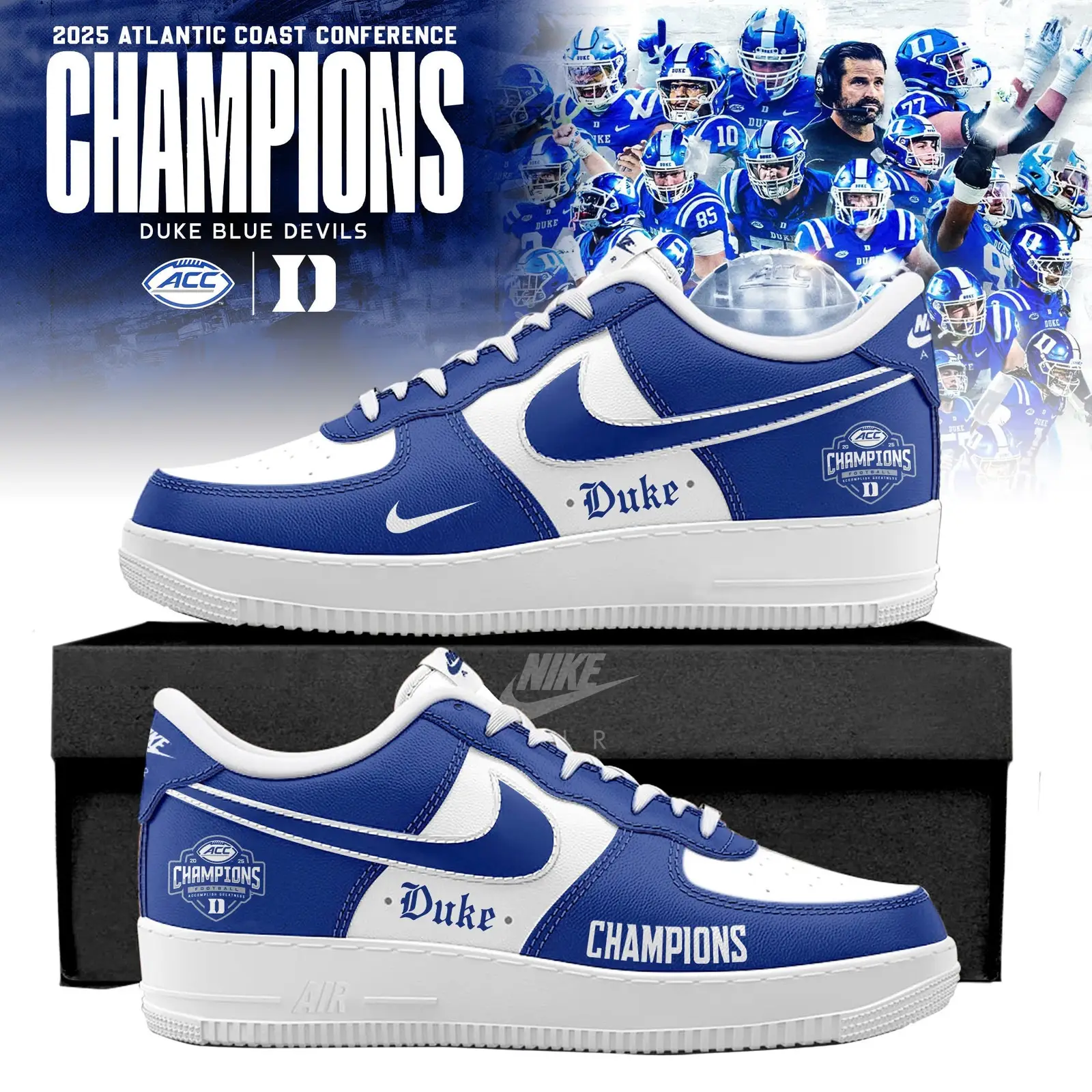 Duke Blue Devils 2025 ACC Football Champions Air Force 1 Sneaker | OV66