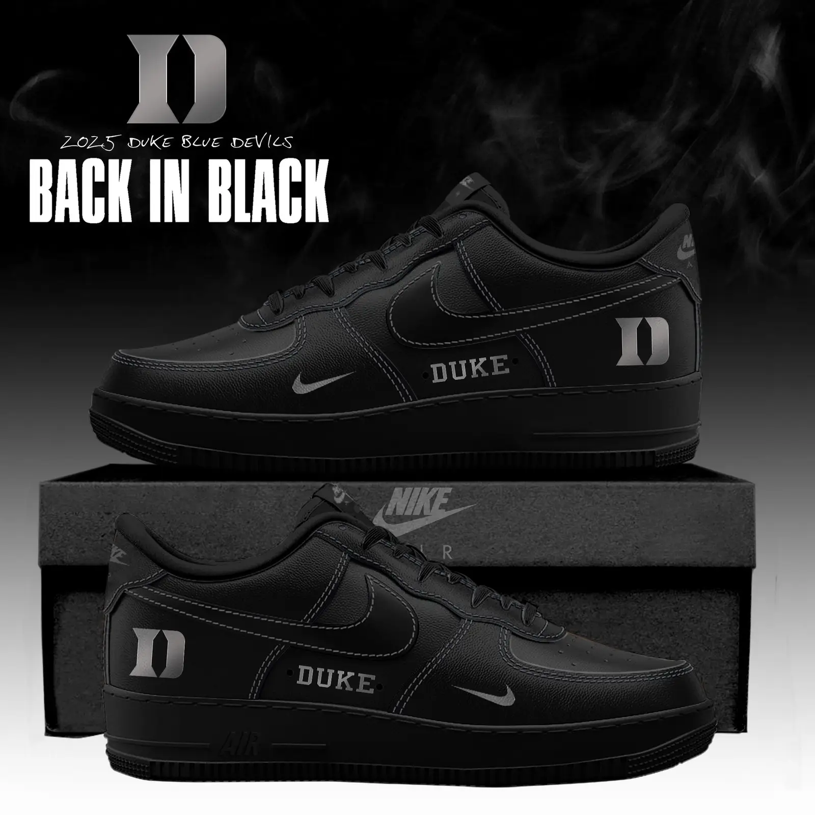 Duke Blue Devils 'Back in Black' 2025 Special Edition Air Force 1 Sneakers | RR91