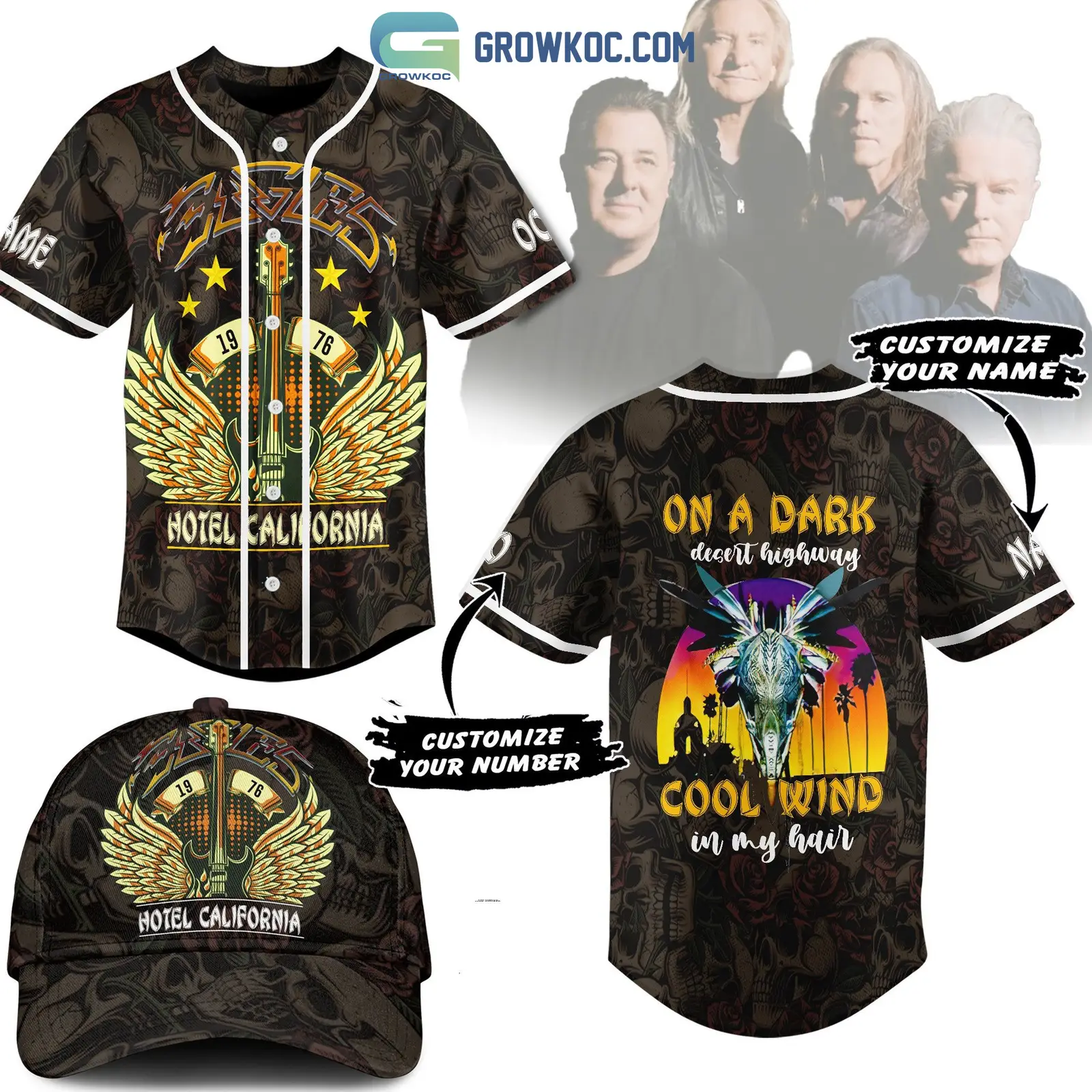 Eagles 1976 Hotel California On A Dark Desert Highway Cool Wind In My Hair Personalized Baseball Jersey