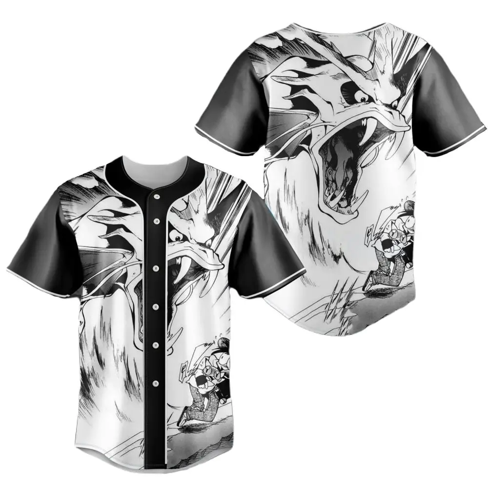 Epic Anime Dragon Baseball Jersey - Bold Black & White Graphic Tee For Fans