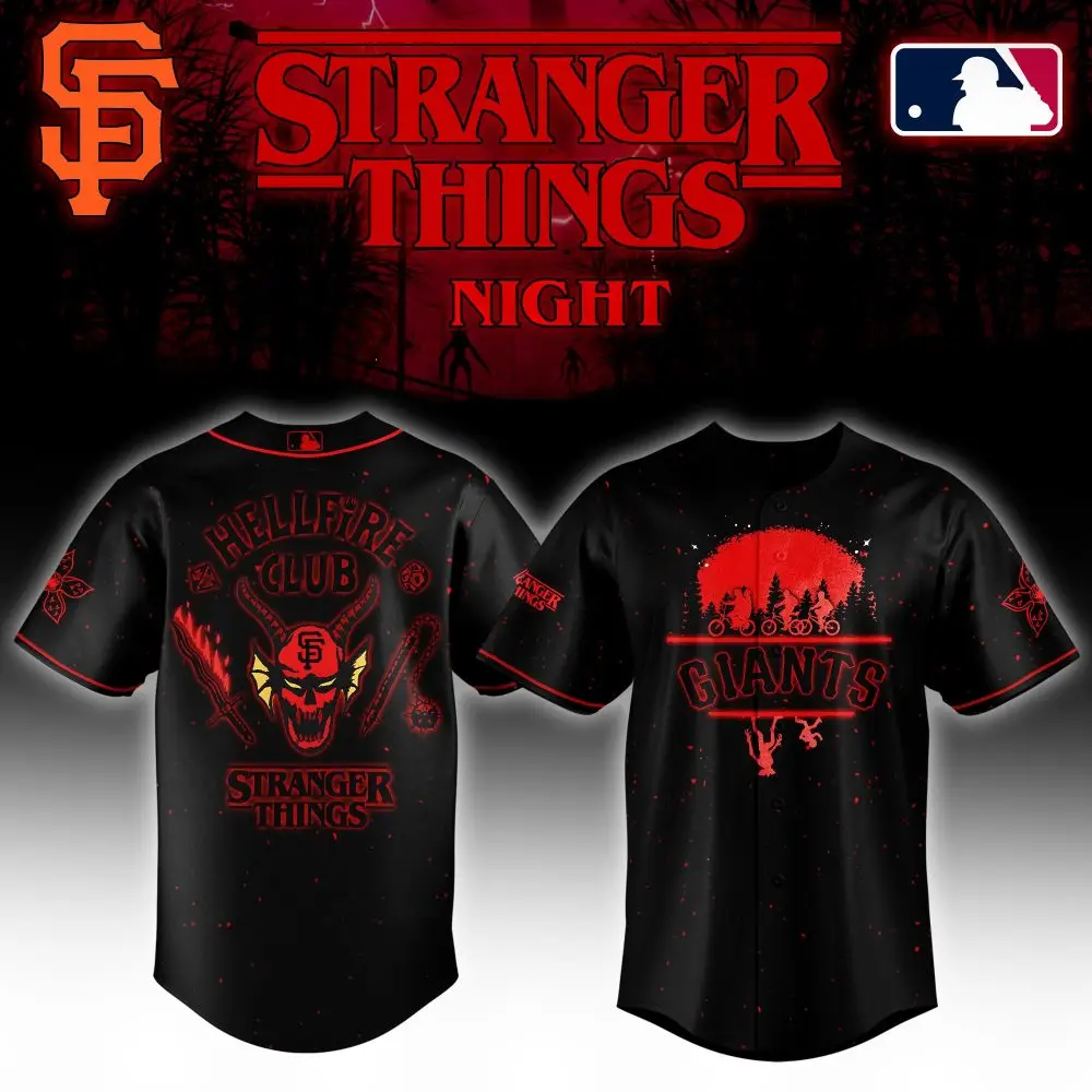 Exclusive Giants Stranger Things Night Jersey - Hellfire Club Edition Exclusive Giants Stranger Things Night Jersey - Hellfire Club Edition - Image 1