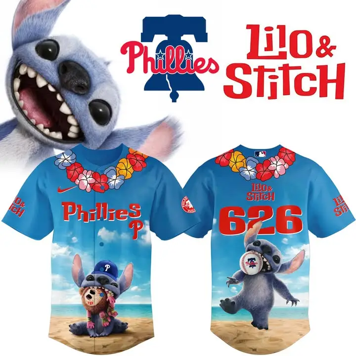 Exclusive Phillies & Stitch Hawaiian Jersey – Perfect For Baseball Fans & Disney Lovers!