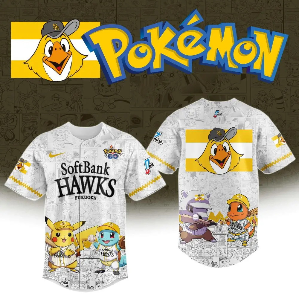 Exclusive Pokémon X Softbank Hawks Jersey – Pikachu, Squirtle & Charizard Design – Limited Edition!