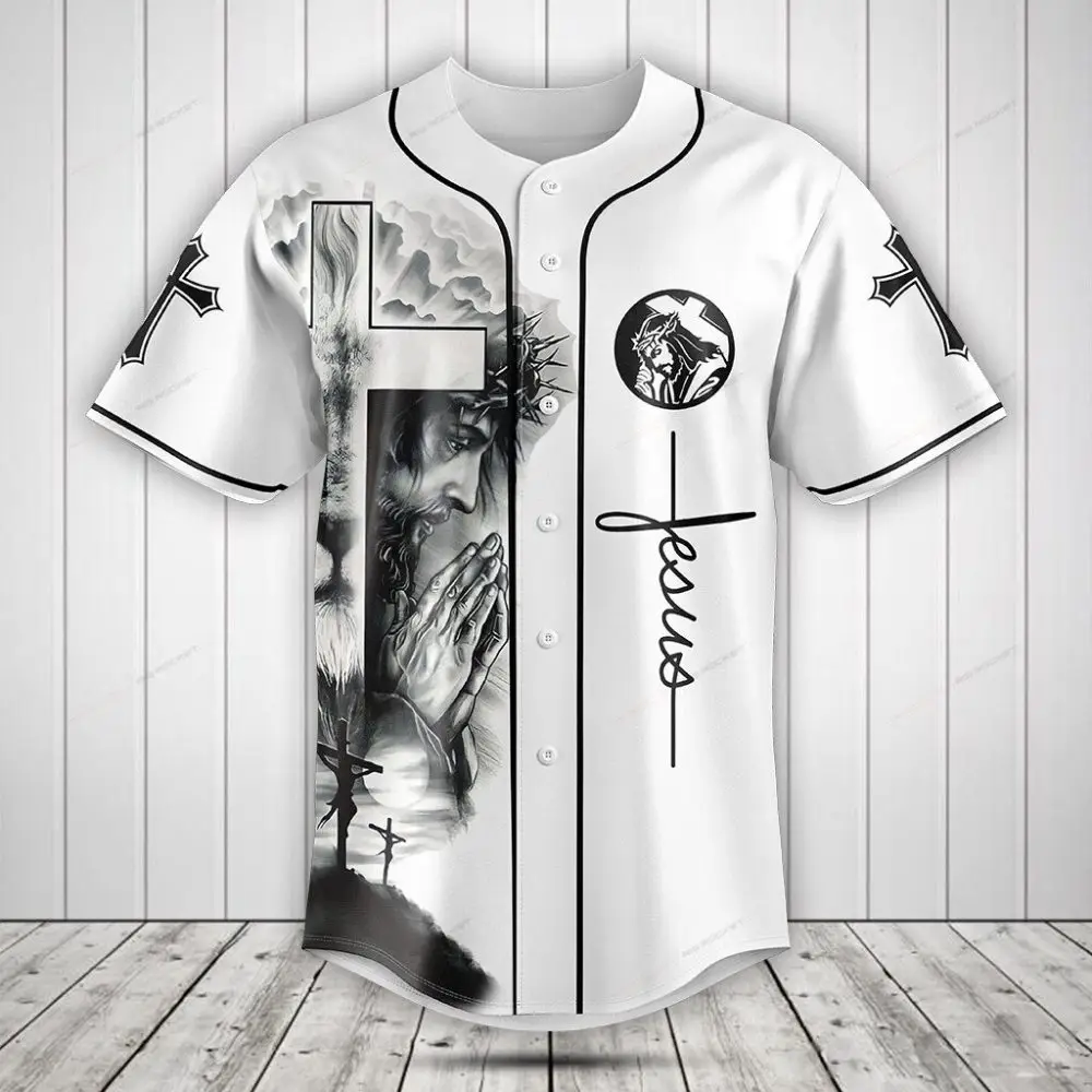Expressive Jesus Baseball Jersey - Faithful Art Design, Comfortable Fit