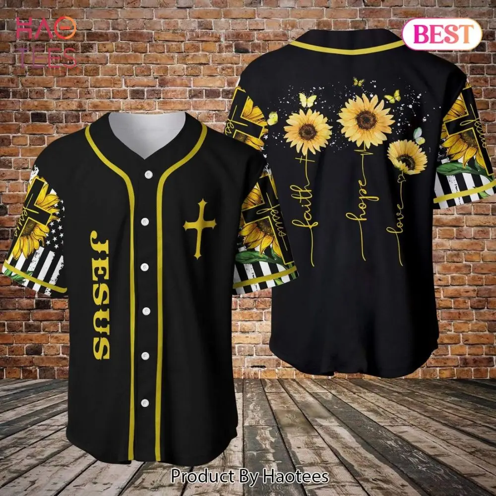 Faith Hope Love Sunflower Baseball Jersey - Stylish Christian Apparel Faith Hope Love Sunflower Baseball Jersey - Stylish Christian Apparel - Image 1