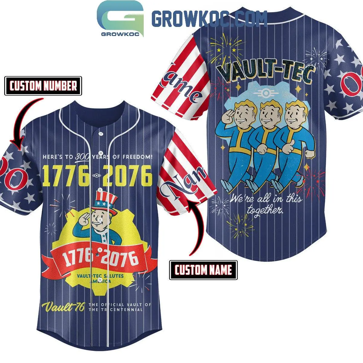 Fallout Vault-Tec 1776-2076 We're All In This Together Personalized Baseball Jersey