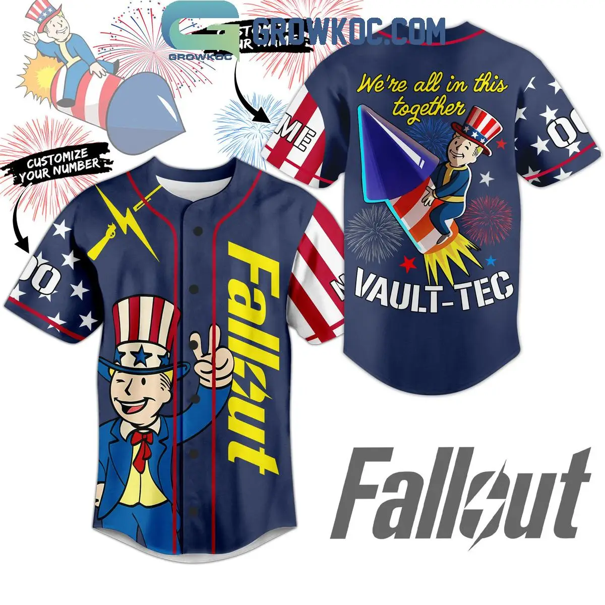 Fallout We're All In This Together 4th Of July Personalized Baseball Jersey