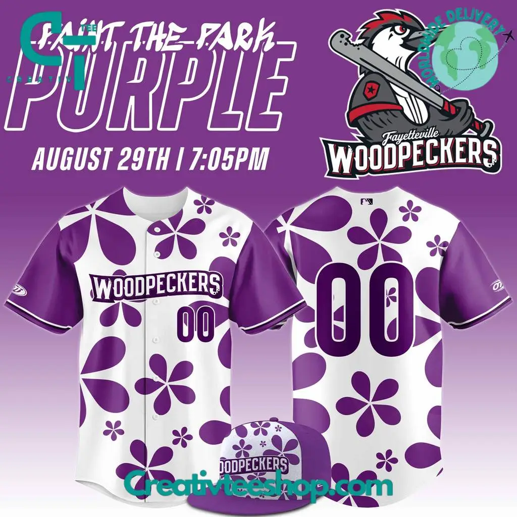 Fayetteville Woodpecker "Purple Paint The Park" Custom Baseball Jersey