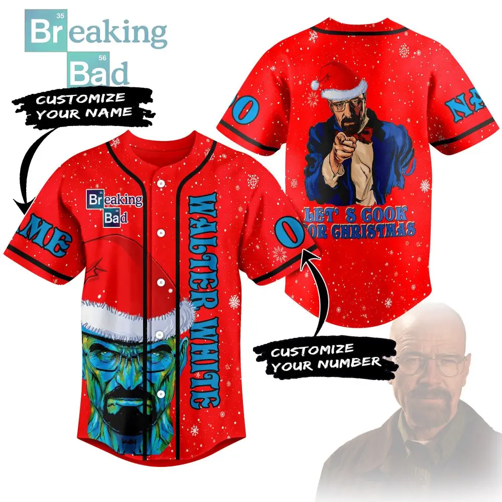 Festive Breaking Bad Baseball Jersey - Personalized Holiday Gift - Custom Name & Number
