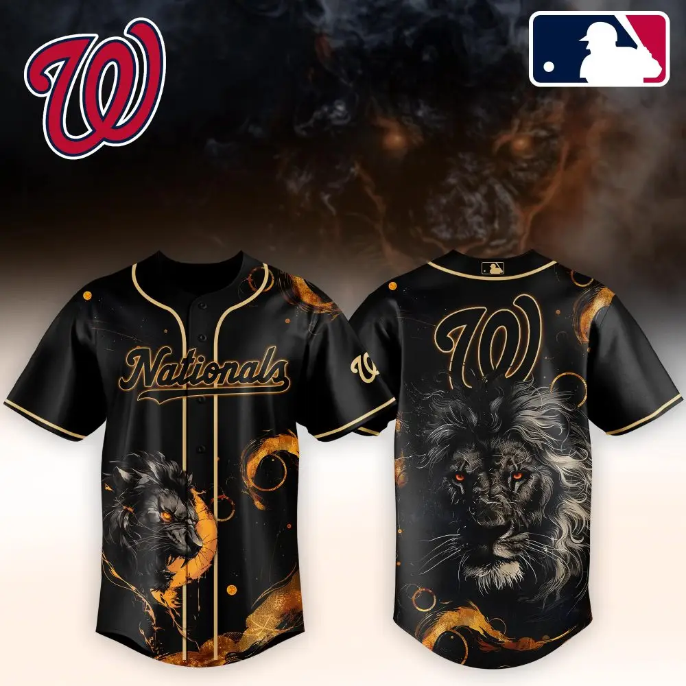 Fierce Lion Washington Nationals Jersey – Bold Black & Gold Mlb Fan Gear Fierce Lion Washington Nationals Jersey – Bold Black & Gold Mlb Fan Gear - Image 1