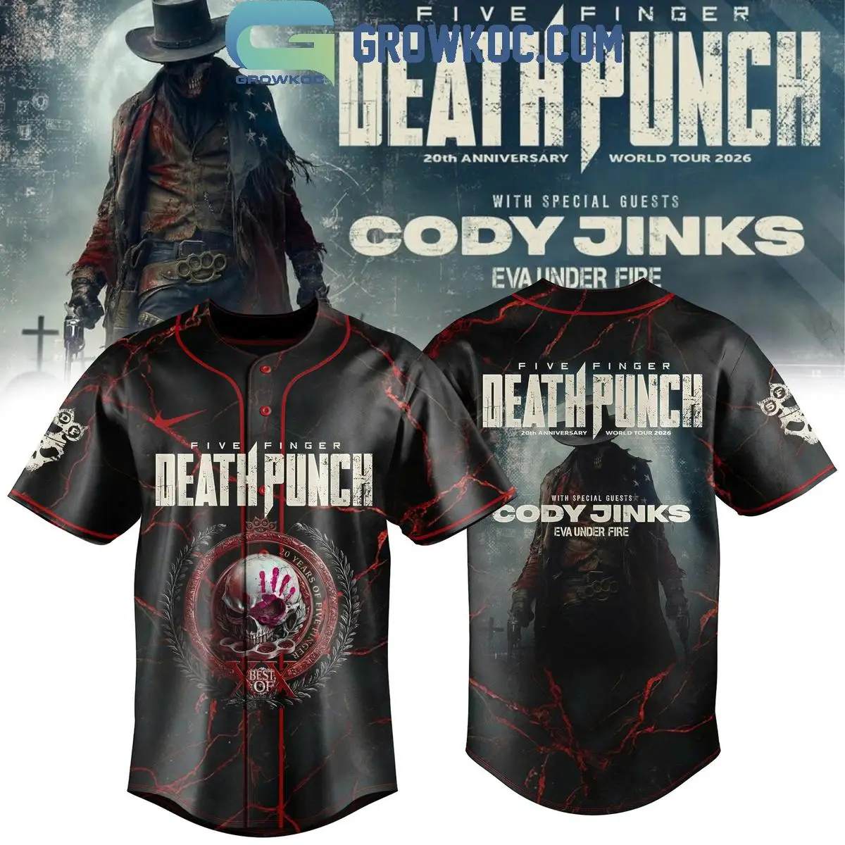 Five Finger Death Punch 20th Anniversary World Tour Baseball Jersey
