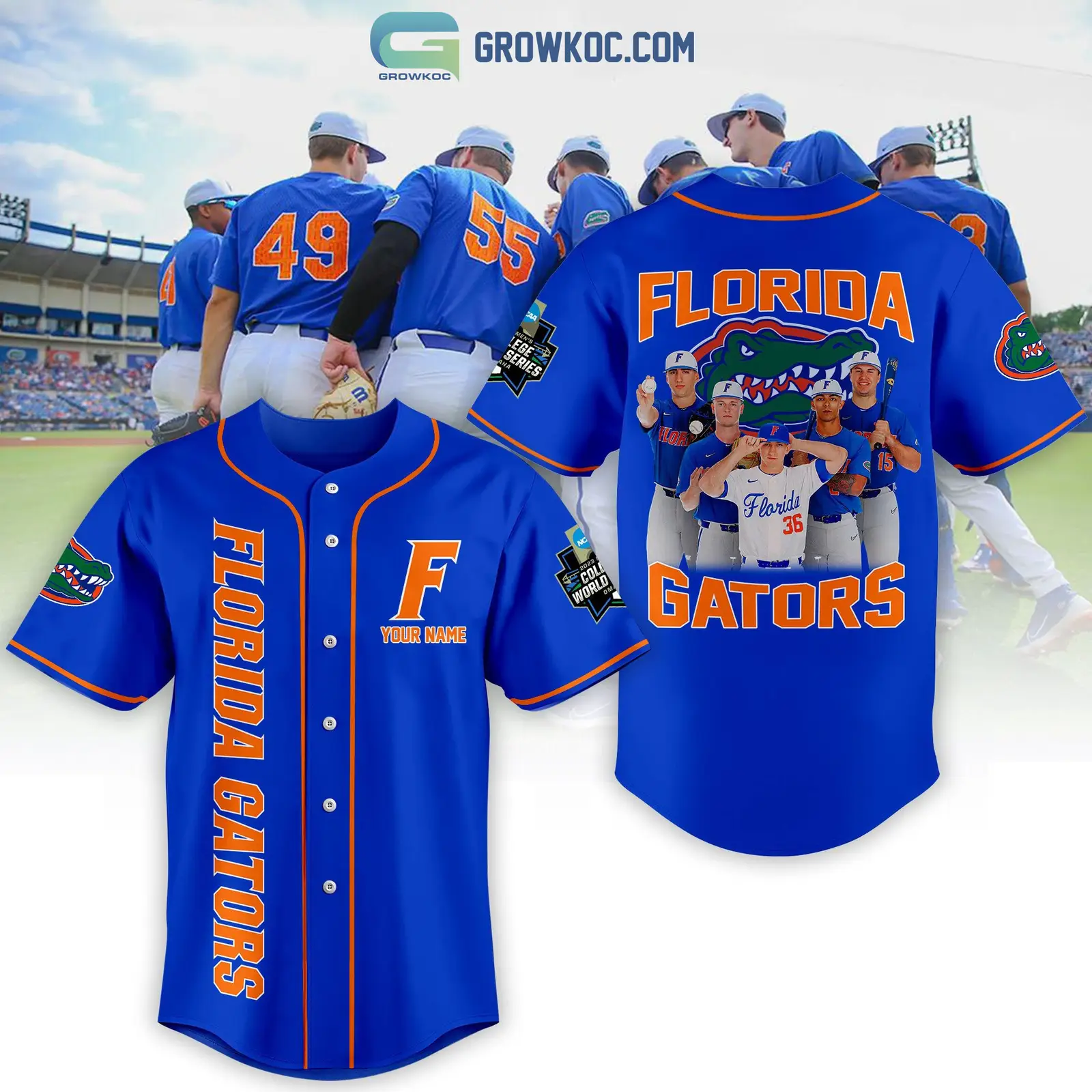Florida Gator Baseball 2023 World Series Personalized Blue Design Baseball Jersey