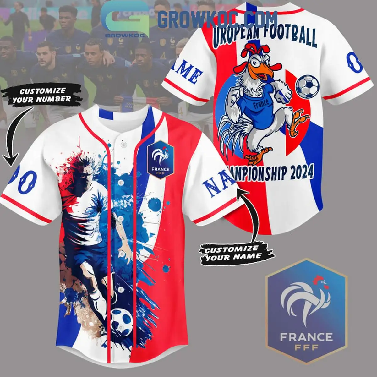 France Team European Football Championship UEFA EURO 2024 Personalized Baseball Jersey