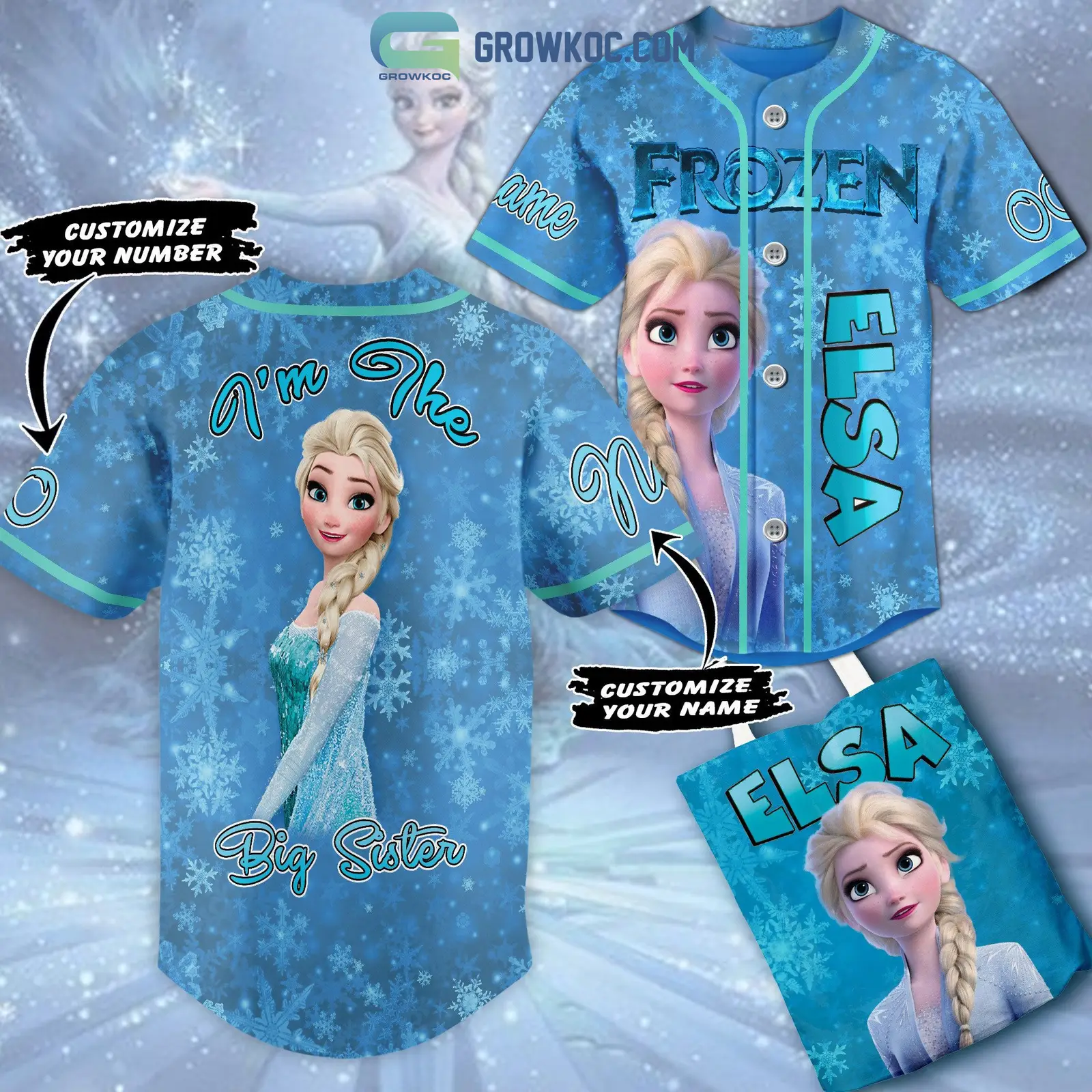 Frozen Elsa I'm The Big Sister Personalized Baseball Jersey