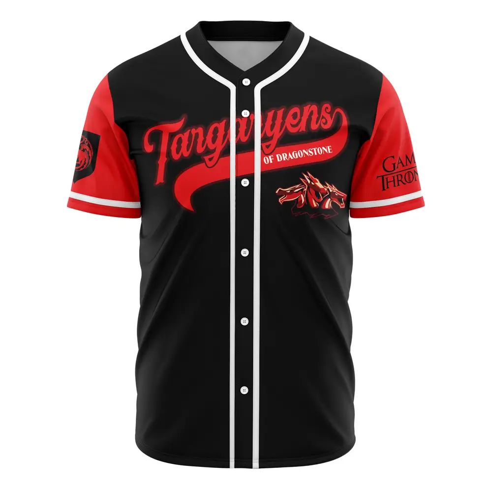 Game Of Thrones Targaryen Baseball Jersey - Unisex Fan Apparel, Black/Red, Sizes S-Xxl