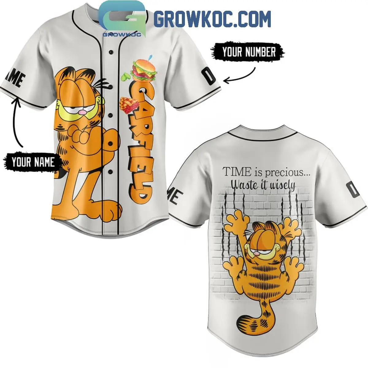 Garfield Time Is Precious Waste It Wisely Personalized Baseball Jersey