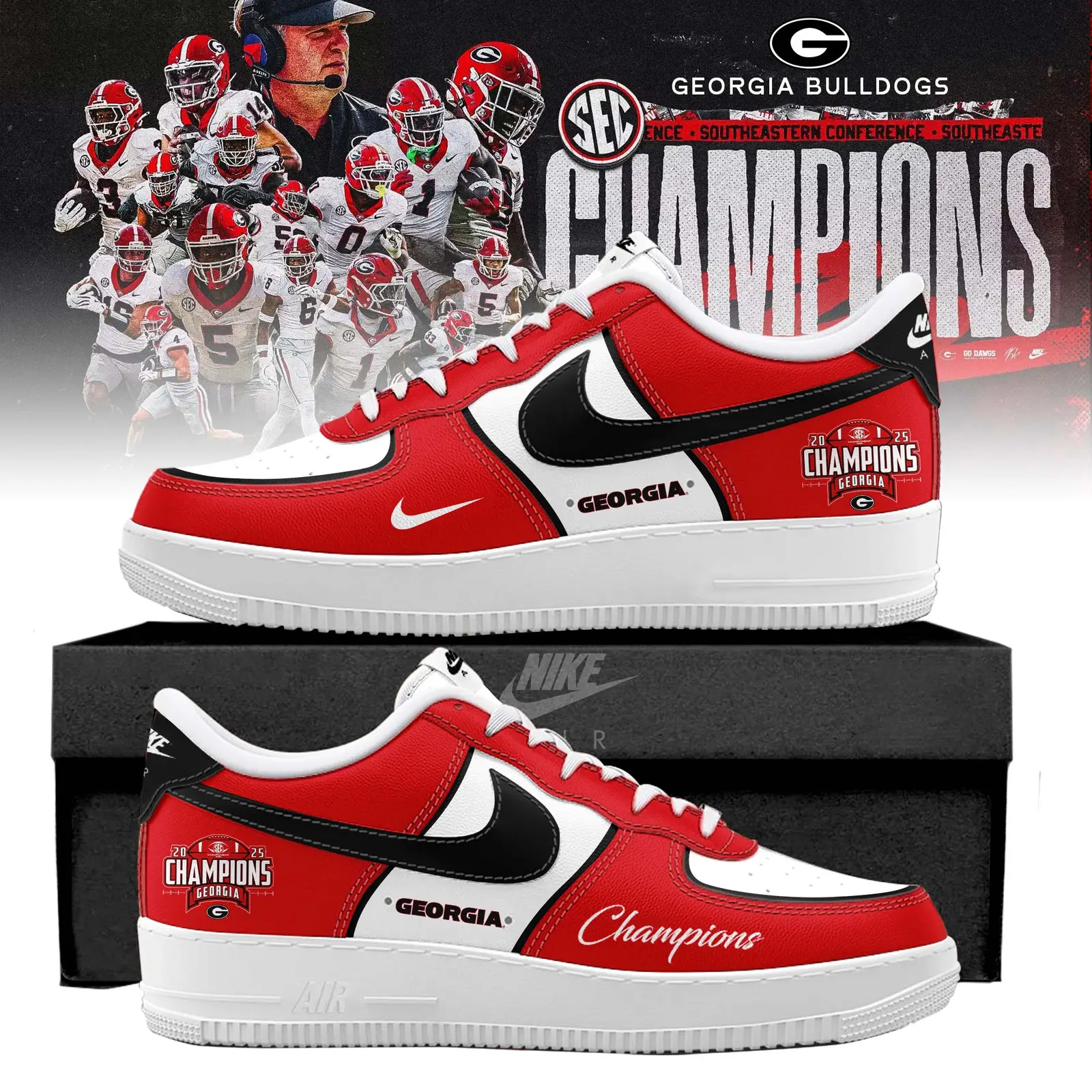 Georgia Bulldogs 2025 SEC Conference Champions Air Force 1 Sneaker | KP44