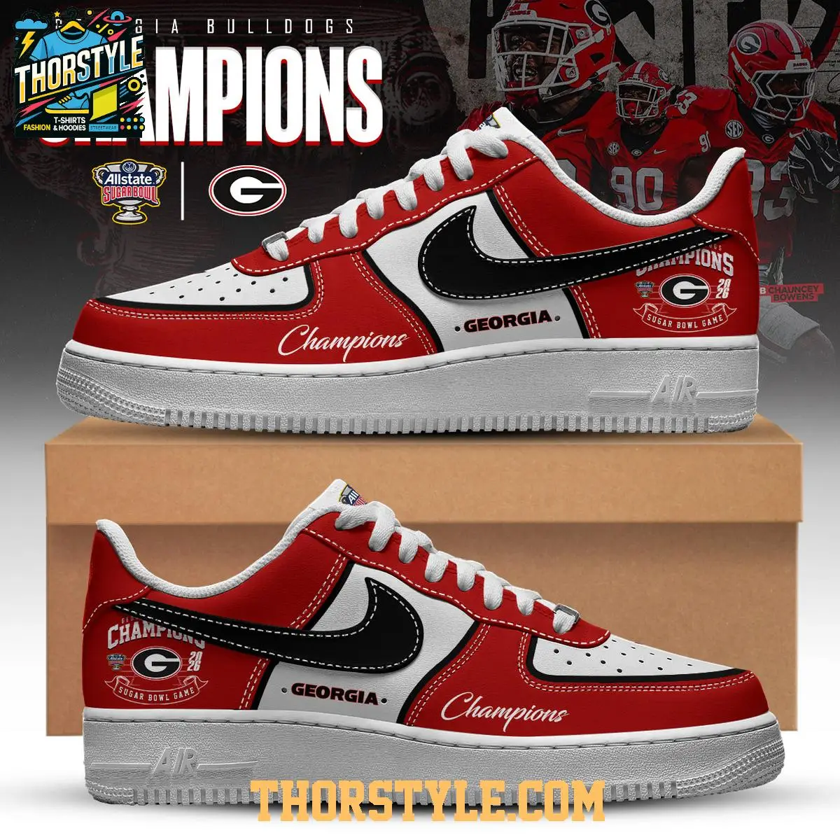 Georgia Bulldogs Sugar Bowl Champions 2026 Personalized Air Force 1 Shoes