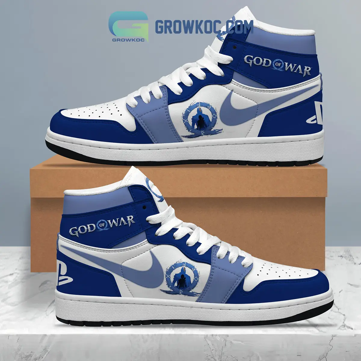 God Of War Fan Blue White Air Jordan 1 Shoes