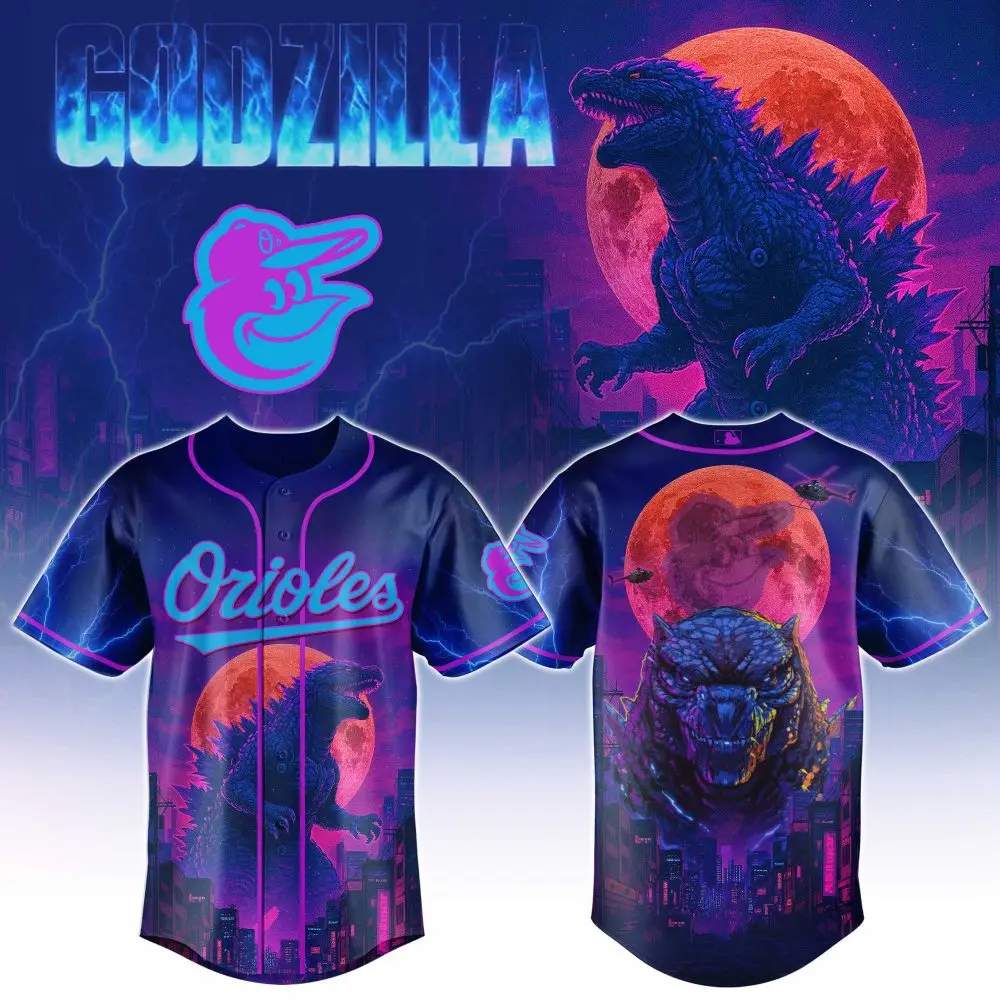 Godzilla Orioles Jersey - Bold Neon Design For Fans , Limited Edition Godzilla Orioles Jersey - Bold Neon Design For Fans , Limited Edition - Image 1