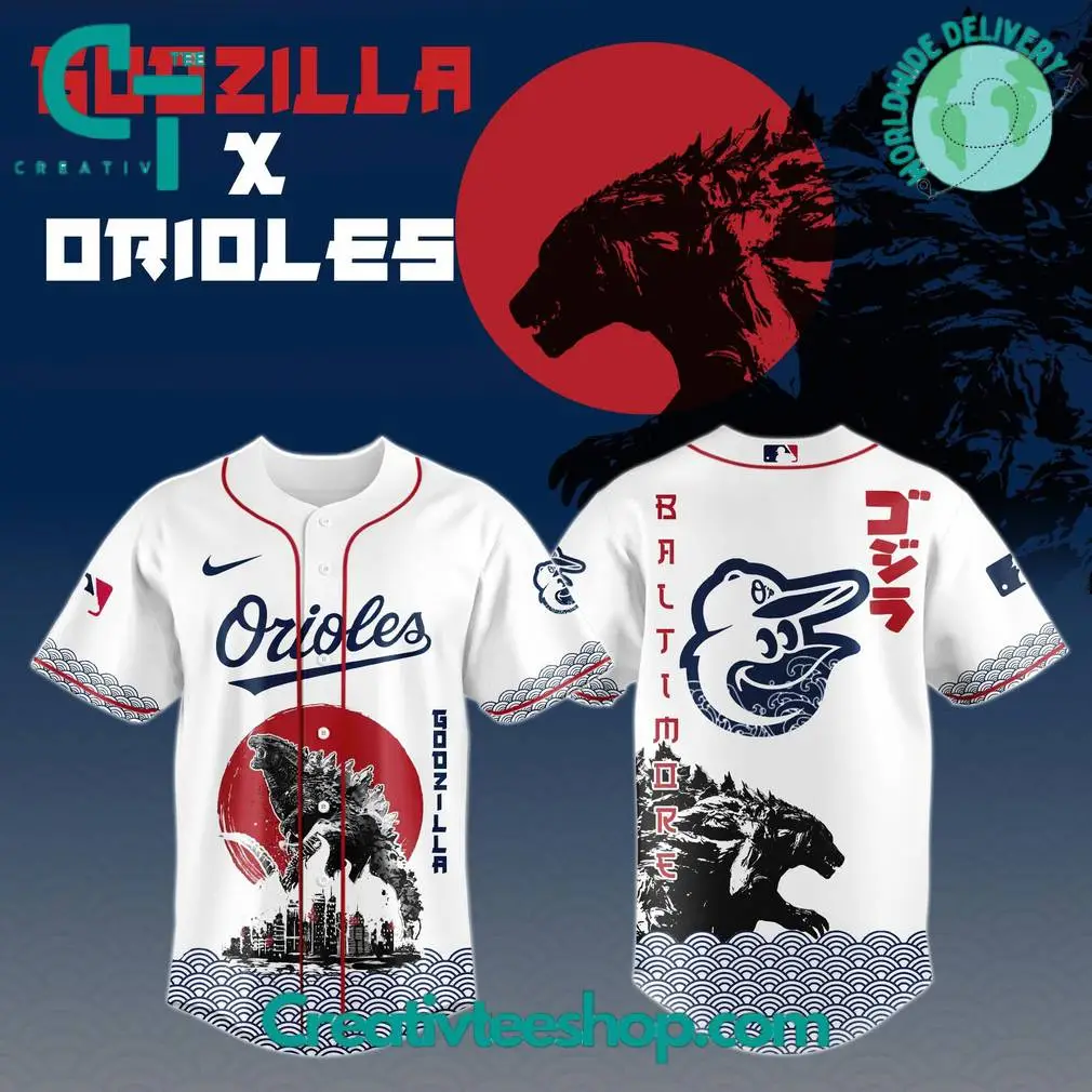 Godzilla X Baltimore Orioles Japan Edition Special Baseball Jersey