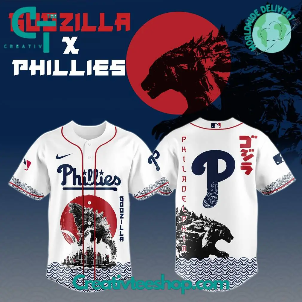 Godzilla X Philadelphia Phillies Japan Edition Special Baseball Jersey