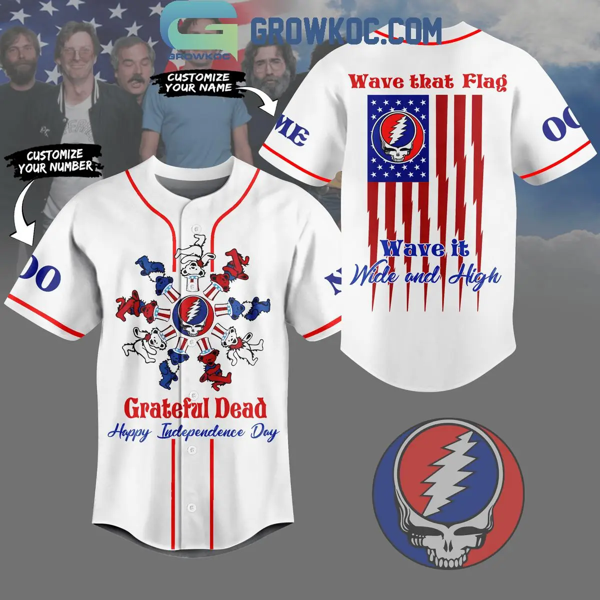 Grateful Dead Independence Day Wave That Flag Wave It Wide And High Baseball Jersey