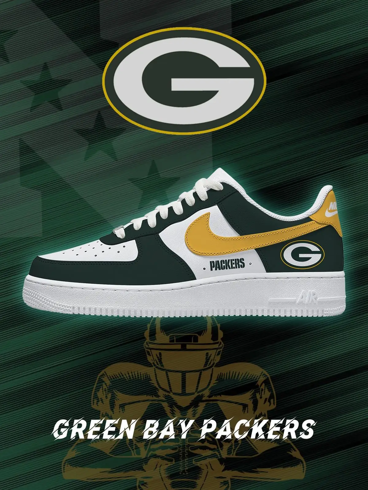 Green Bay Football Custom Air Force 1 Sneakers - NFL Fan Edition | KV17