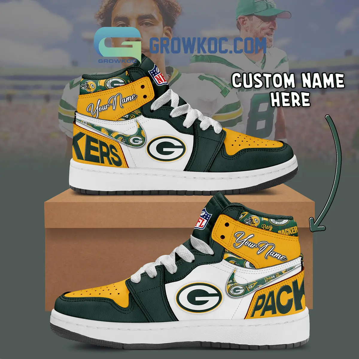 Green Bay Packers Personalized Air Jordan 1 High Top Shoes Sneakers Green Bay Packers Personalized Air Jordan 1 High Top Shoes Sneakers - Image 1