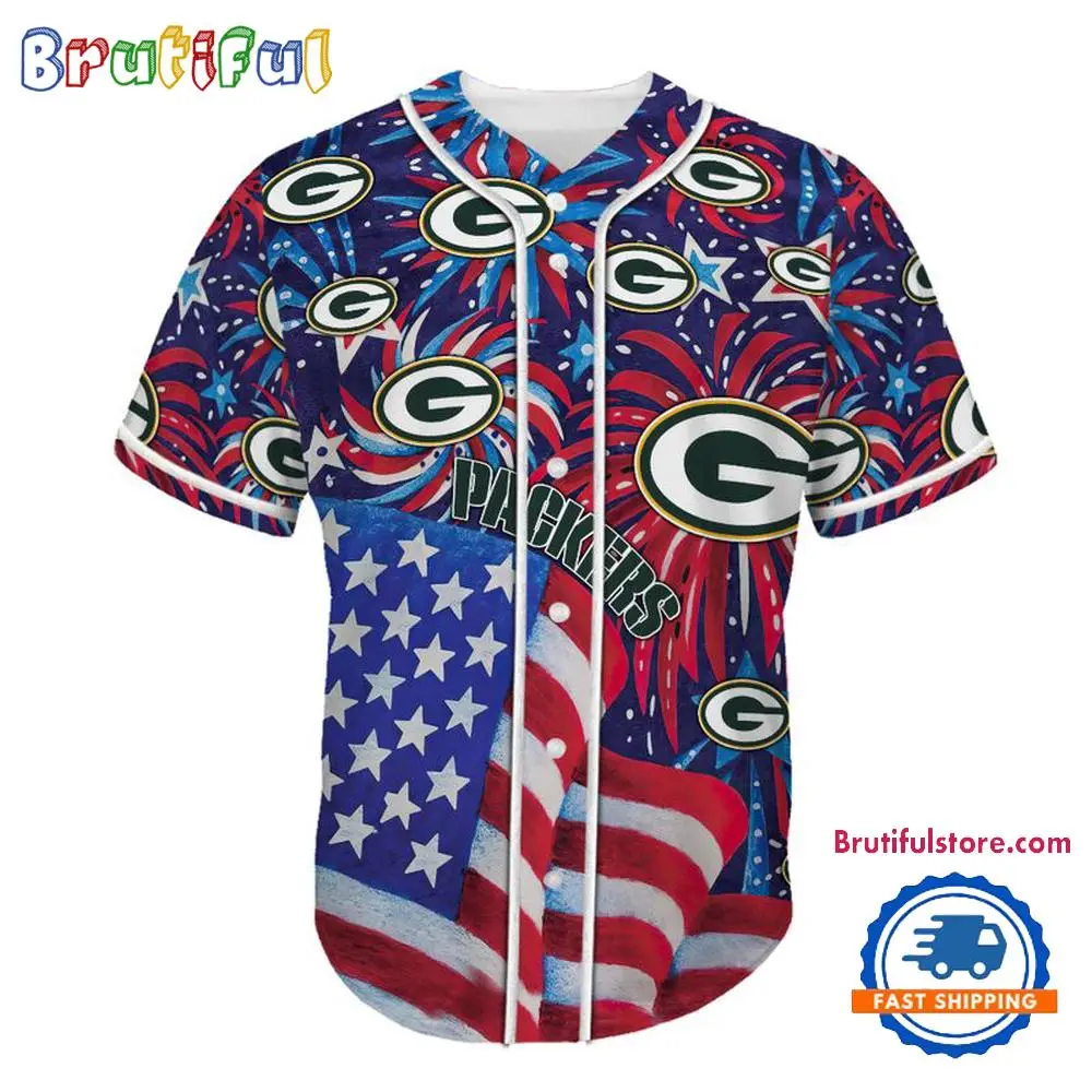Green Bay Packers USA Flag Independence Day Baseball Jersey, Sport Team 4th of July Jersey