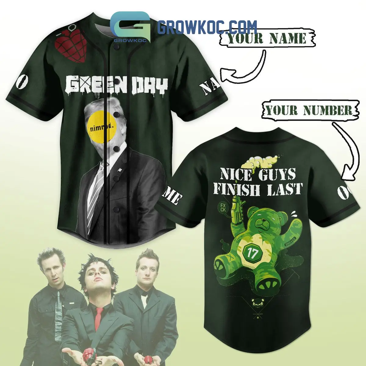 Green Day Nice Guys Finish Last Personalized Baseball Jersey