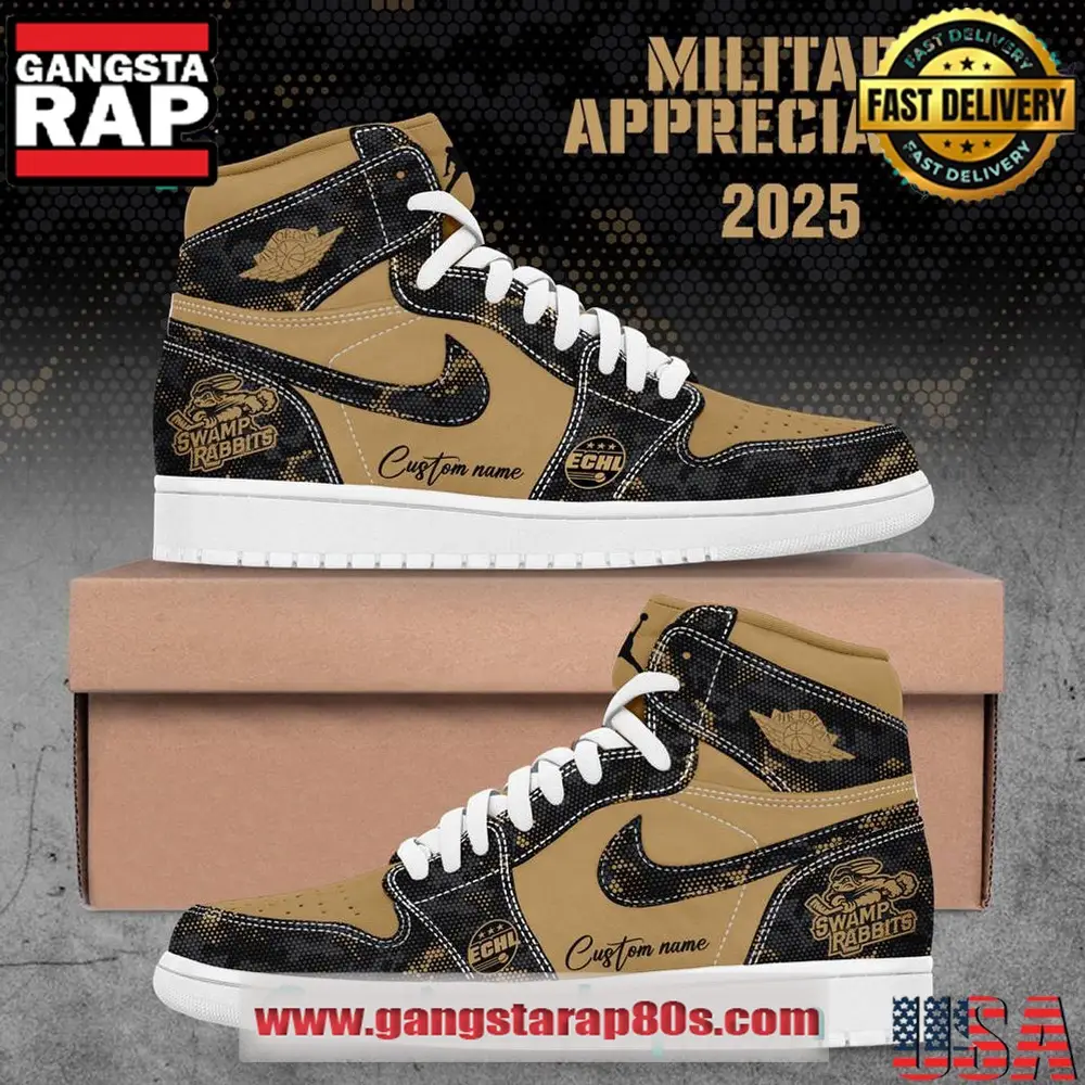 Greenville Swamp Rabbits 2025 Military Appreciation Custom Air Jordan 1 Sneakers Shoes
