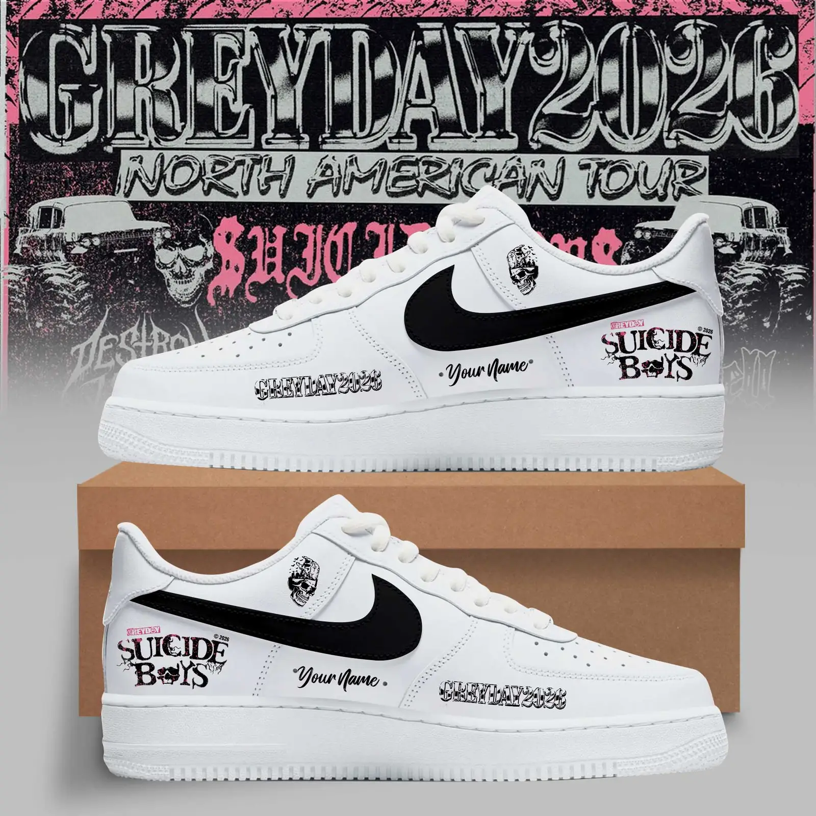 Grey Day Suicide Boys Tour 2026 Air Force 1 Shoes V1 