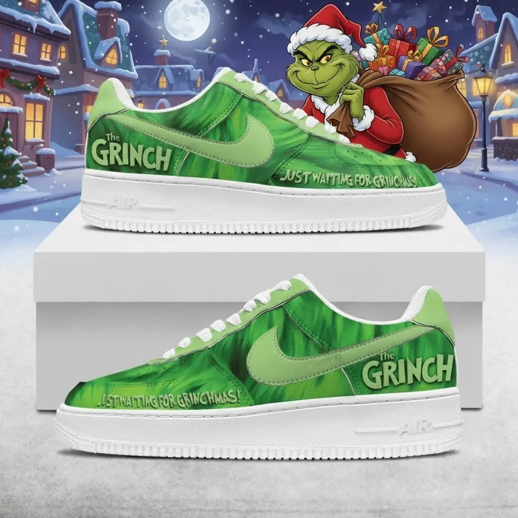Grinch Just Waiting For Grinchmas Air Force 1 Shoes, Christmas Holiday Gift Idea 