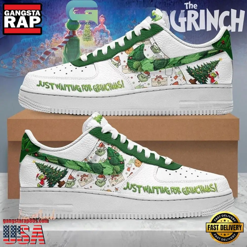 Grinch Just Waiting For Grinchmas Air Force 1 Shoes Sneakers Grinch Just Waiting For Grinchmas Air Force 1 Shoes Sneakers - Image 1