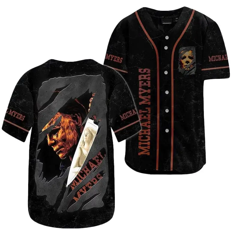 Halloween Baseball Jersey Michael Myers Scary Horror Movie Shirt - Tazila Halloween Baseball Jersey Michael Myers Scary Horror Movie Shirt - Tazila - Image 1