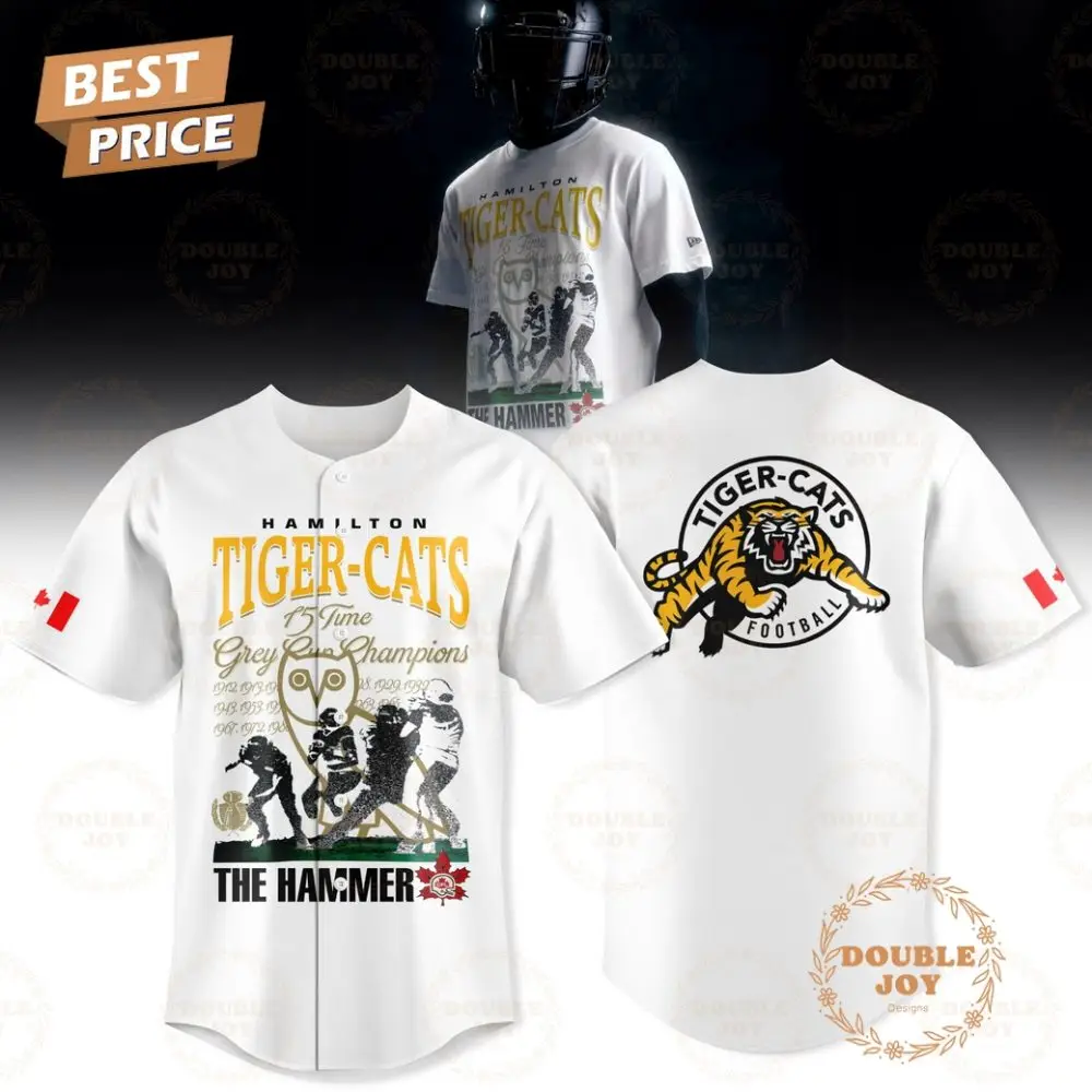 Hamilton Tiger-Cats 15 Time Grey Cup Champions Limited Edition Baseball Jersey - White Hamilton Tiger-Cats 15 Time Grey Cup Champions Limited Edition Baseball Jersey - White - Image 1