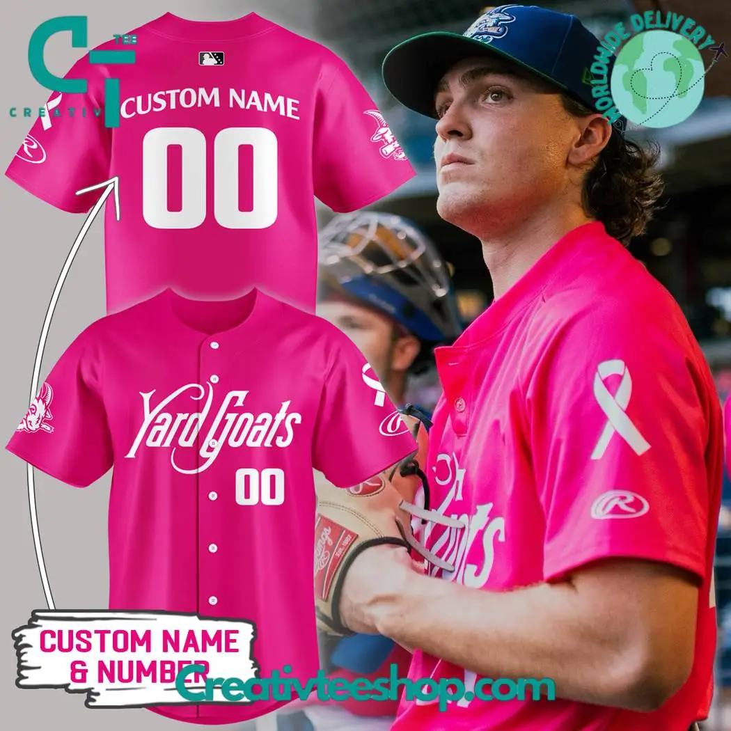 Hartford Yard Goats Pink Ribbon Breast Cancel Baseball Jersey
