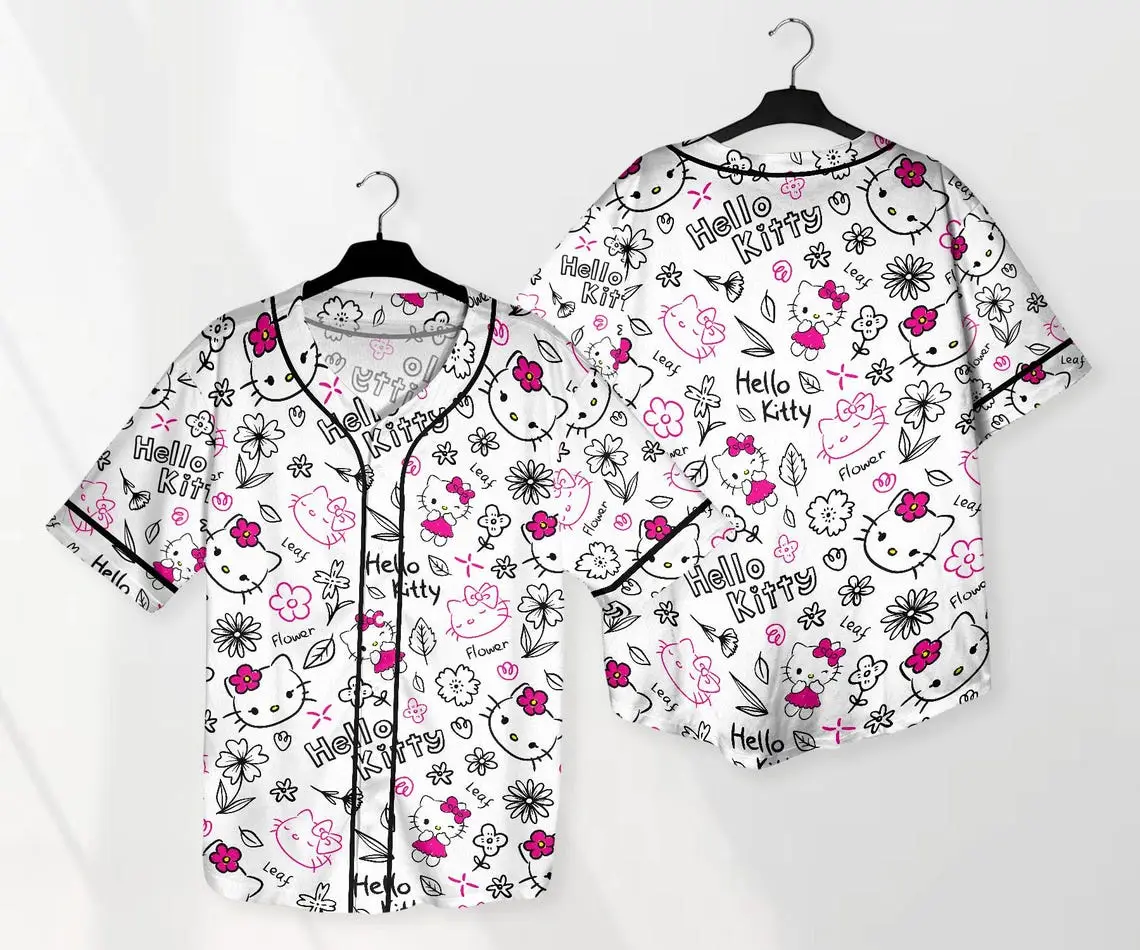 Hello Kitty Floral Baseball Jersey Shirt – Cute & Comfy Design For Fans