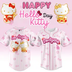 Hello Kitty Los Angeles Dodgers Baseball Jersey - Cute Pink Striped Design For Fans