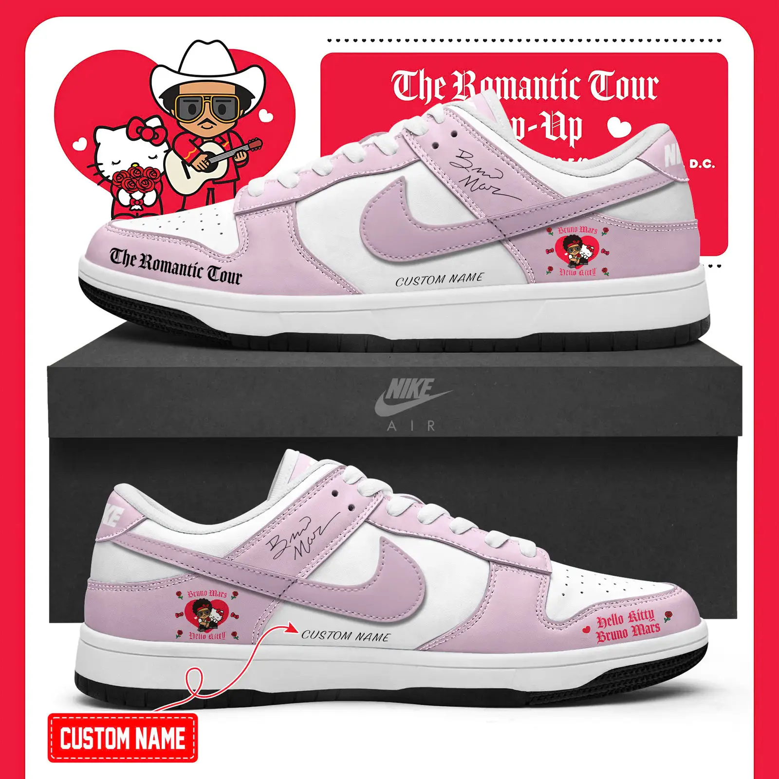 Hello Kitty x Bruno Mars Romantic Tour 2026 Limited Edition Air Force 1 Sneaker | CH74