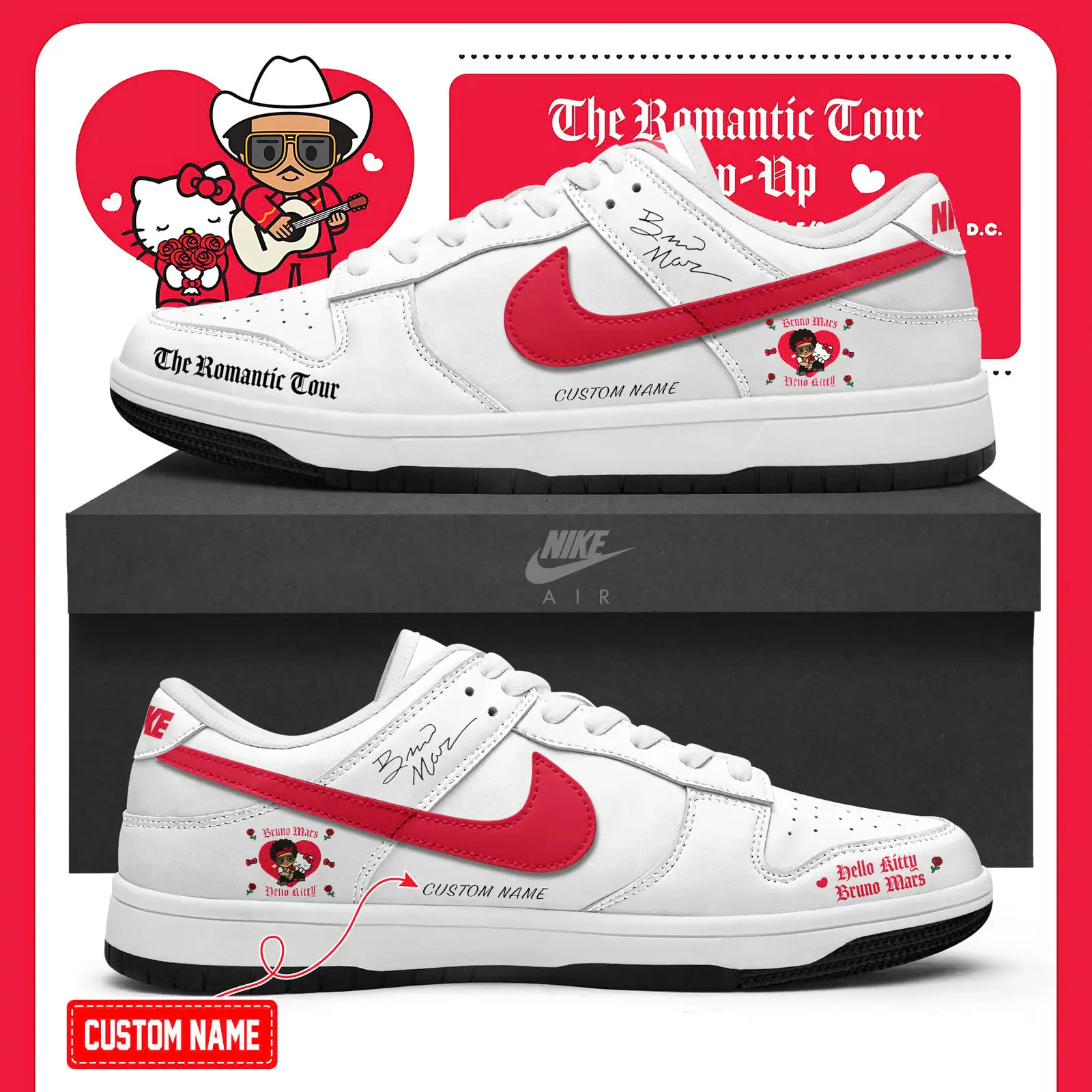Hello Kitty x Bruno Mars Romantic Tour 2026 Limited Edition Air Force 1 Sneaker | JU85
