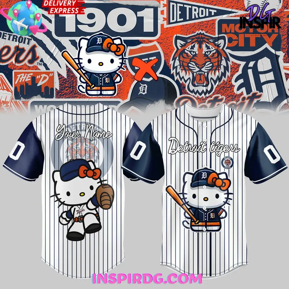 Hello Kitty X Detroit Tigers 2024 Custom Baseball Jersey Hello Kitty X Detroit Tigers 2024 Custom Baseball Jersey - Image 1
