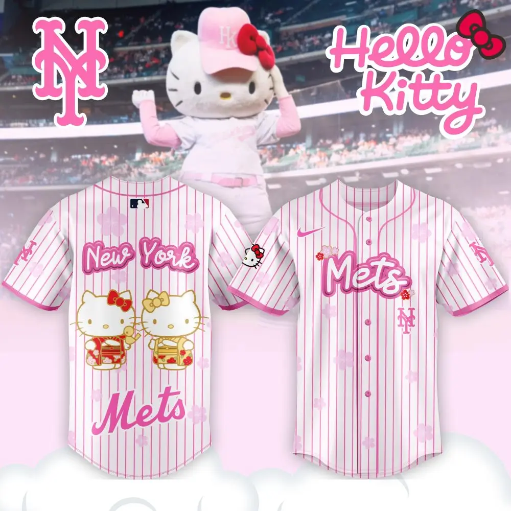 Hello Kitty X New York Mets Limited Edition Pink Jersey - Perfect Gift For Fans! Hello Kitty X New York Mets Limited Edition Pink Jersey - Perfect Gift For Fans! - Image 1