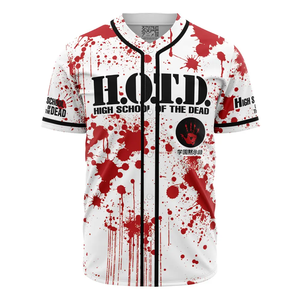 High School Of The Dead Anime Baseball Jersey - Blood Splatter Design, Unisex, Cosplay Apparel High School Of The Dead Anime Baseball Jersey - Blood Splatter Design, Unisex, Cosplay Apparel - Image 1