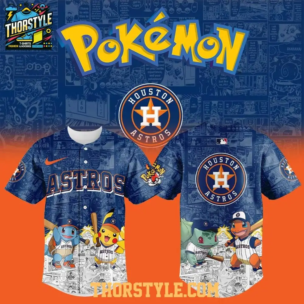 Houston Astros 2025 Pokémon Pikachu Bulbasaur Charmander Squirtle Baseball Jersey