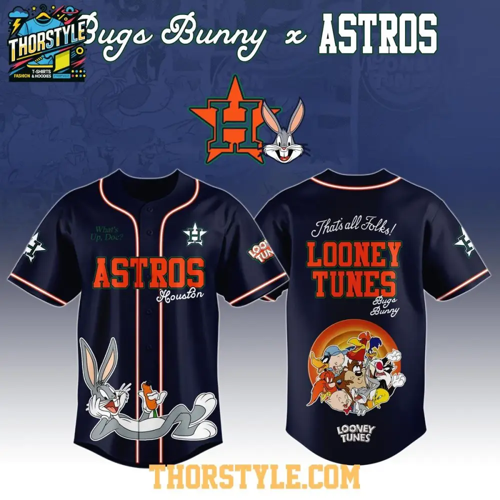 Houston Astros Looney Tunes 2025 What'S Up Doc Baseball Jersey Houston Astros Looney Tunes 2025 What'S Up Doc Baseball Jersey - Image 1
