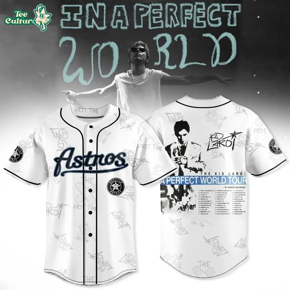 Houston Astros MLB x The Kid Laroi A Perfect World Tour Baseball Jersey Houston Astros MLB x The Kid Laroi A Perfect World Tour Baseball Jersey - Image 1