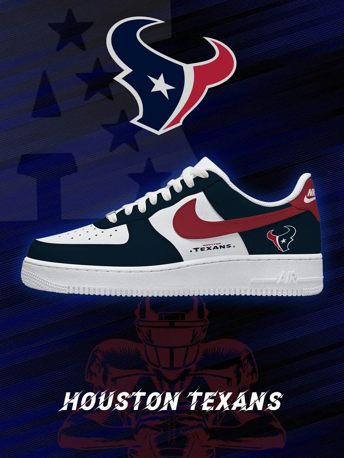 Houston Football Custom Air Force 1 Sneakers - NFL Fan Edition | KK56