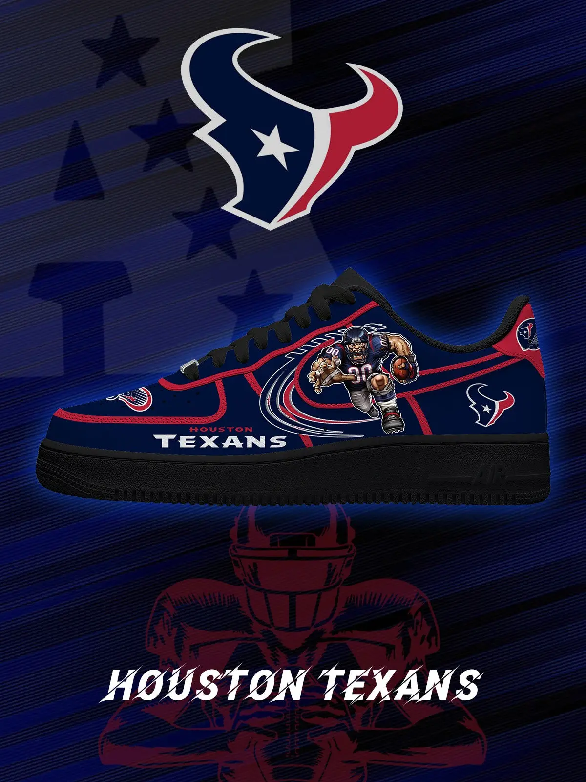 Houston Football V.2 Custom Air Force 1 Sneakers - NFL Fan Edition | AN26